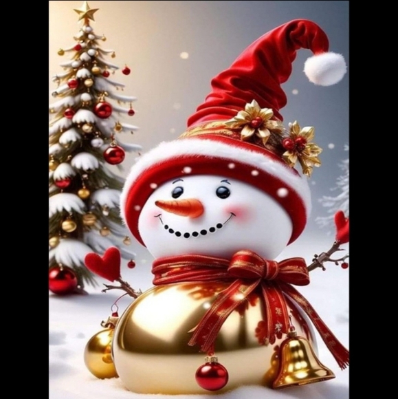 None Other - Holiday Winter Christmas Gold Ornament Snowman Diamond Painting Kit New